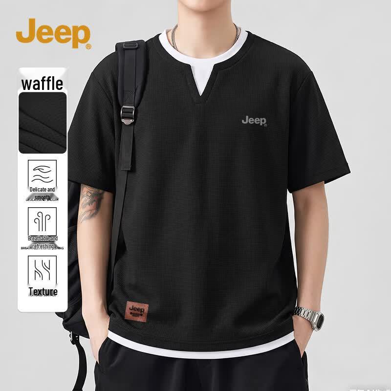 JEEP Men s Waffle Knit Faux Two-Piece Short Sleeve T-Shirt 2XL