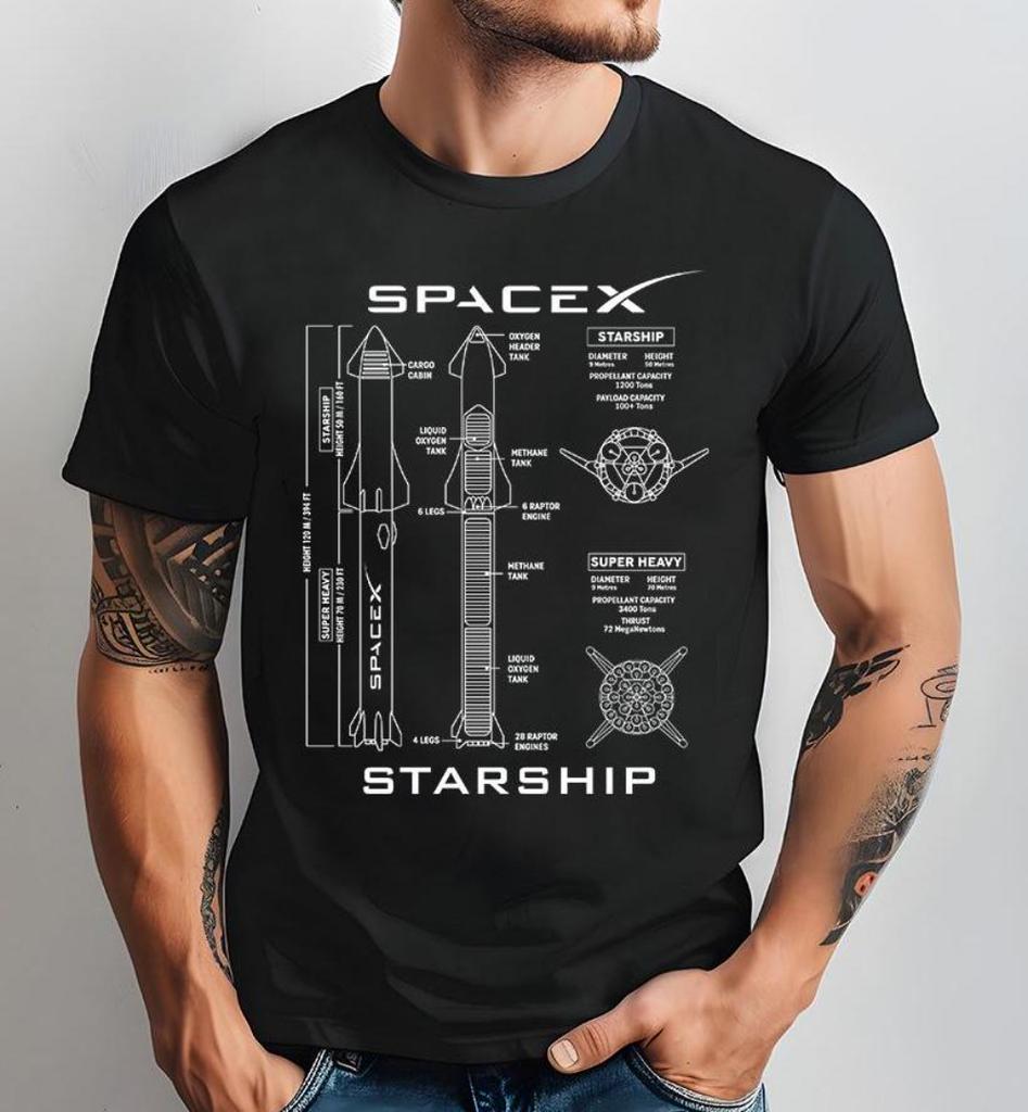 SpaceX Blueprint Unisex Rocket Lover Shirt Boca Chica Launch Site Raptor Engine Occupy Mars Space Fan Men Women All-Season