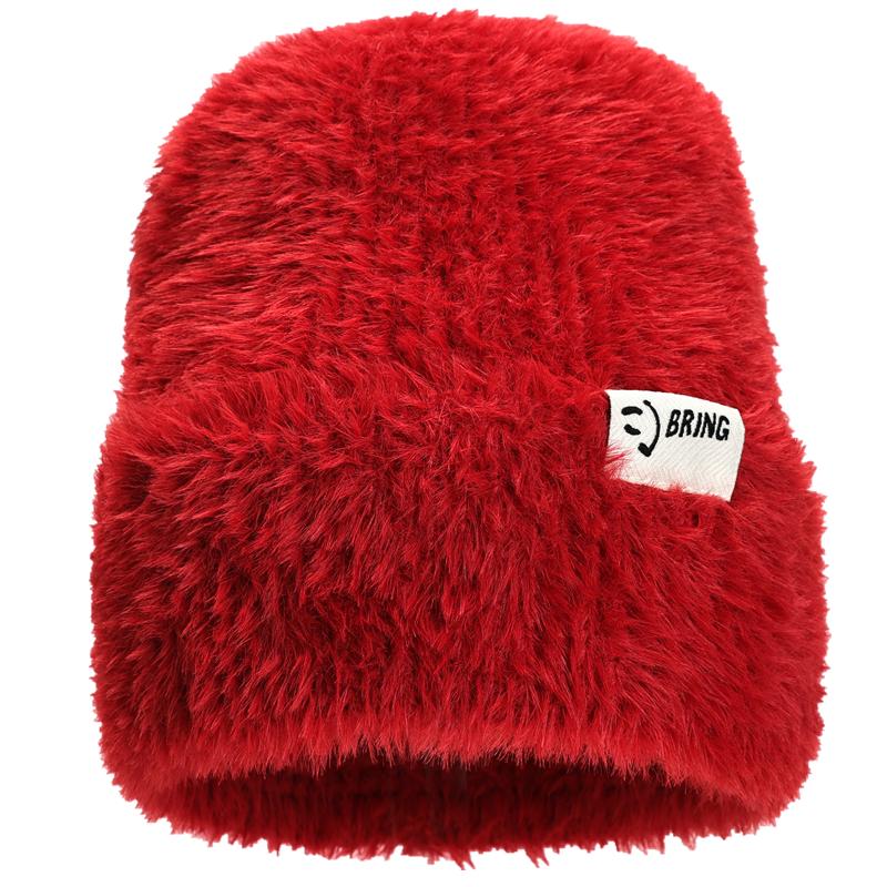 

Новая простая плюшевая шапка в стиле K-pop, шапка-бини, милая осенне-зимняя для женщин, теплые шапки для девочки, уличная одежда, вязаная шапка 54cm-58cm красный