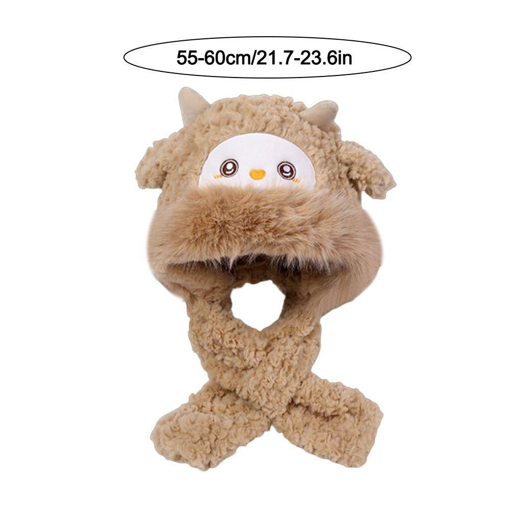Cute Winter Warm Hat Sheep Ear Windproof Ear Protection Hat Neck Warmer Thickened Integrated Hat Scarf Set for Women Girls