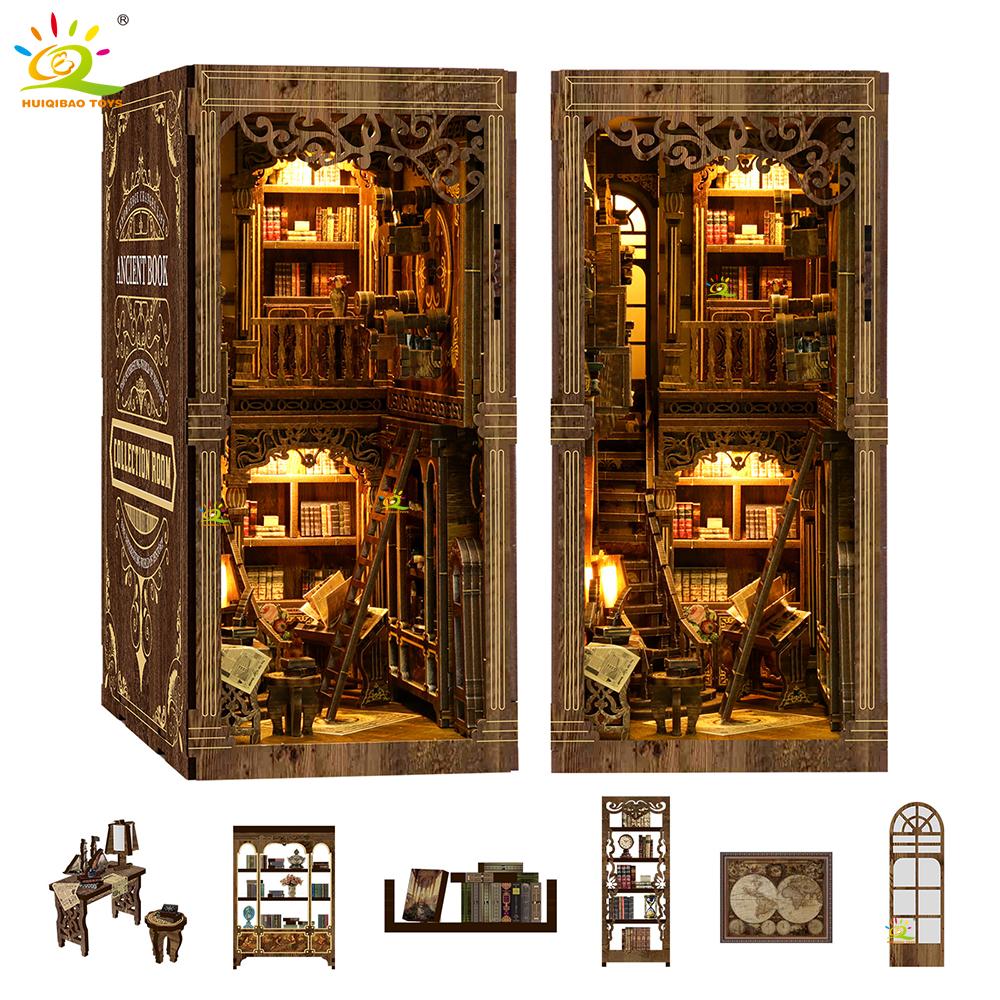 Non-Toxic Diy Retro Bookstore Bookshelf Model 3D Wooden Puzzle Assemble Book Nook Shelf Miniature Building Kits Handmade Toys