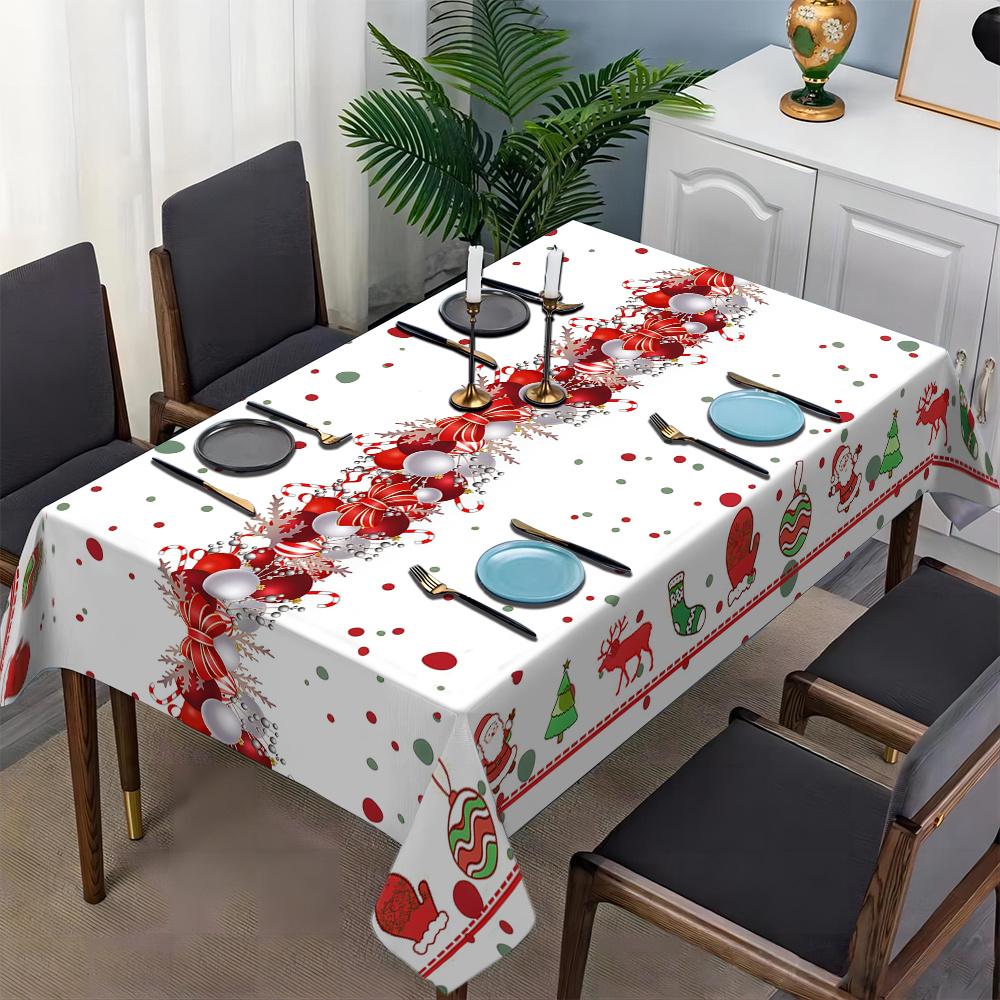 Christmas Elk Xmas Balls Bow Waterproof Tablecloth Table Decor Winter Holiday Kitchen Dining Tablecloth Christmas Decorations