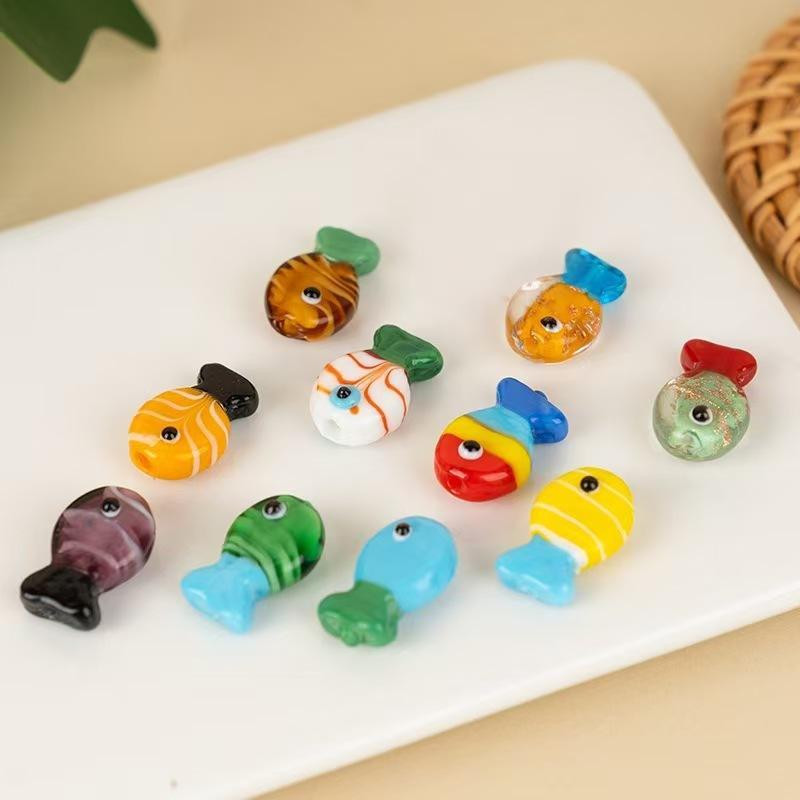 Multicolor Little Fish Glass Beads 5Pcs Cute Color Blocking for DIY Homemade Bracelet Bag Pendant Craft Accessories