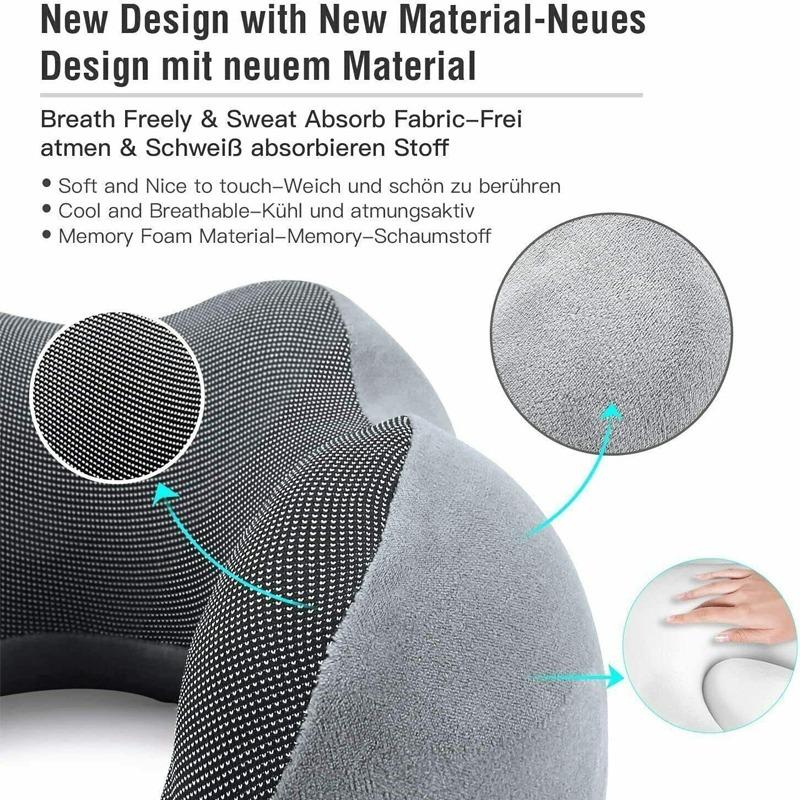 Pernă de călătorie din spumă cu memorie Pernă de sprijin pentru cap pentru gât + geantă de transport dopuri pentru urechi și mască