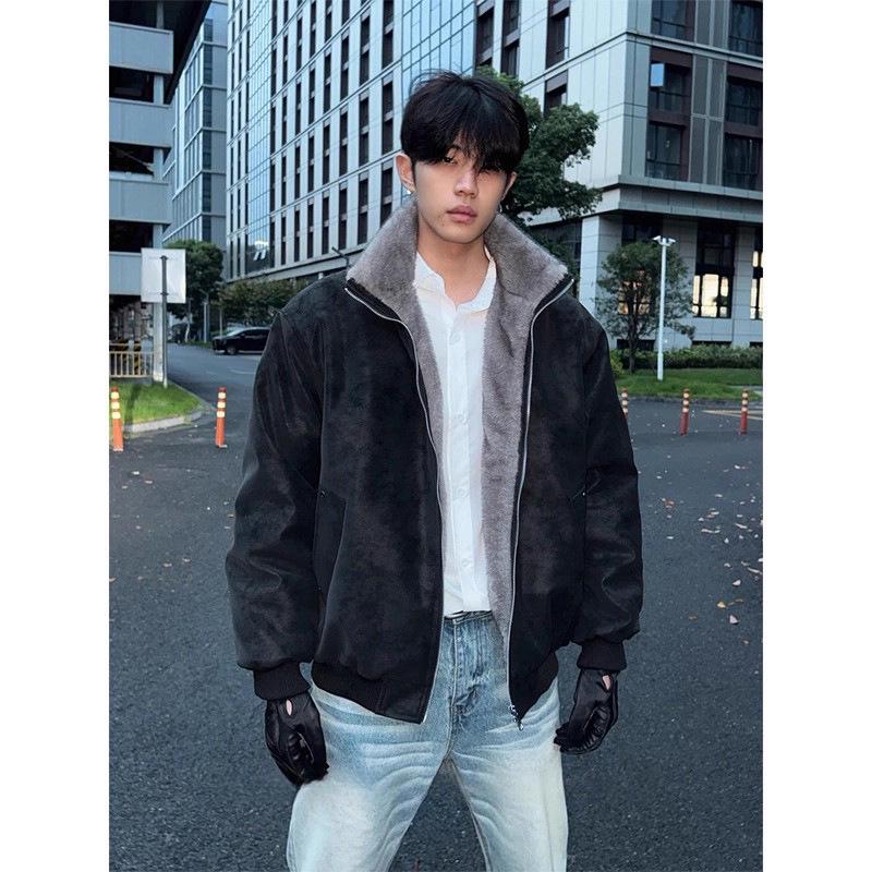 Men's American Retro Plush Eagle Winter Jacket - Stylish & Warm Cotton Coat