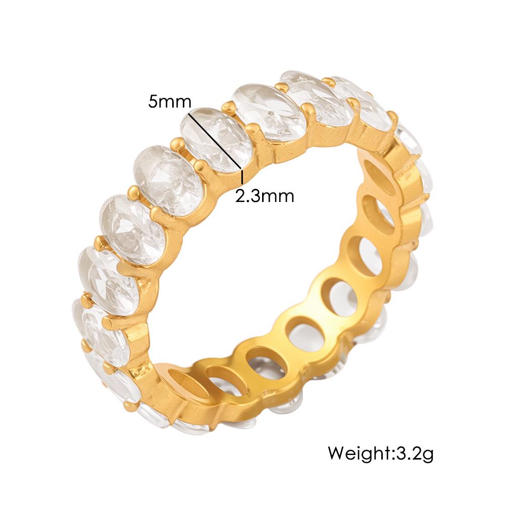 European & American Oval Egg-Shaped Full Diamond Ring with Zircon for Girls