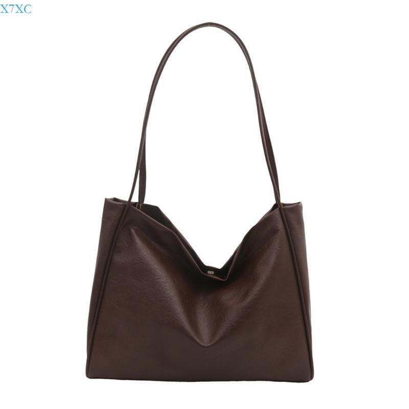 X7XC Women PU Leather Armpit Bag Large Capacity Shoulder Bag Ladies Shopper Handbag кофейный