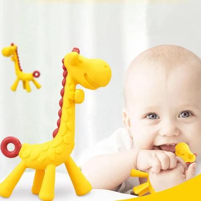 Single-piece Silicone Teether Giraffe Cartoon Baby Ring Teether BPA-free Silicone Chewable Pendant Teething Gift Toy for Infants