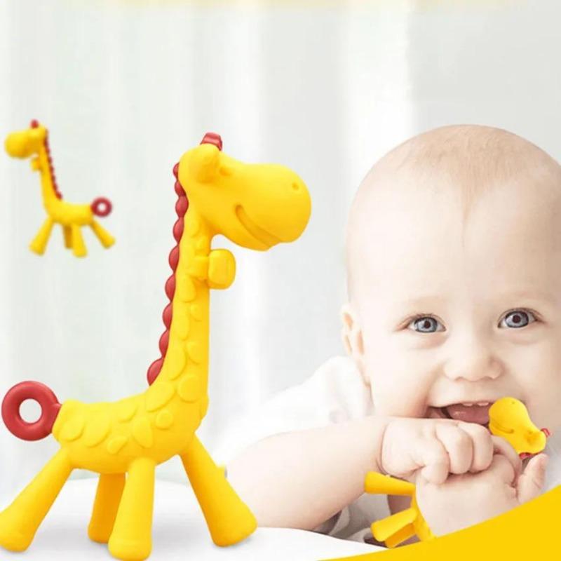 Single-piece Silicone Teether Giraffe Cartoon Baby Ring Teether BPA-free Silicone Chewable Pendant Teething Gift Toy for Infants