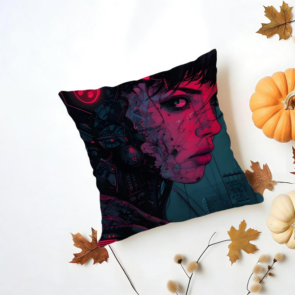GGhost in the Shell Cushion Cover Washable Linen Pillowcase Soft for Daily Sofa Bed Home Room Decor