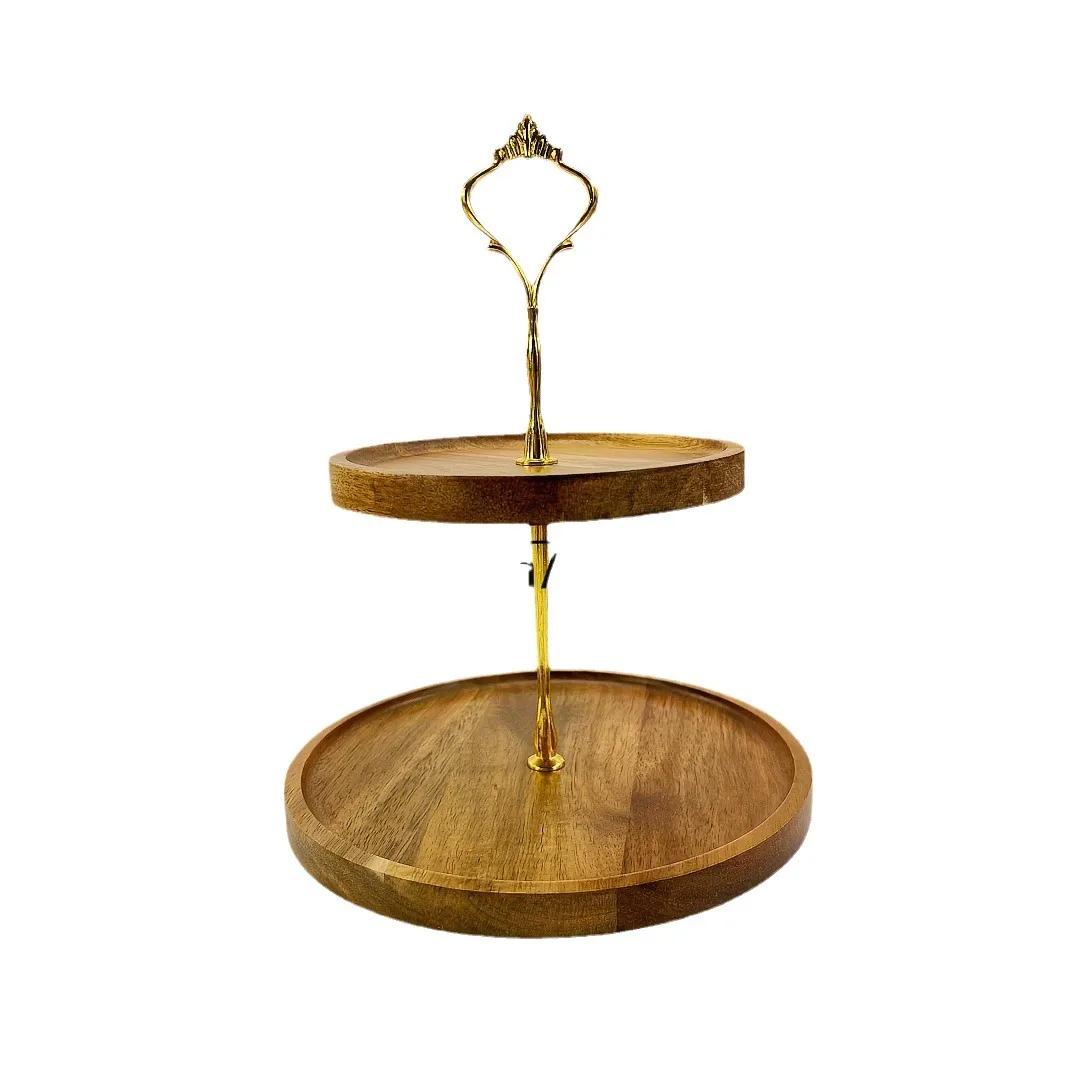

2-Layer Wooden Cupcake Stand Round Tiered Cake Display Stand For Birthday Party Dessert Table Fruit Plate Display Tray NEW