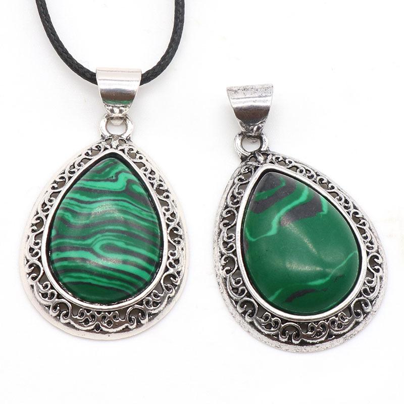 Natural Crystal Agate Water Drop Pendant Semi-Precious Stone Gem Inlaid Alloy Abalone Shell Necklace Crystal Crafts