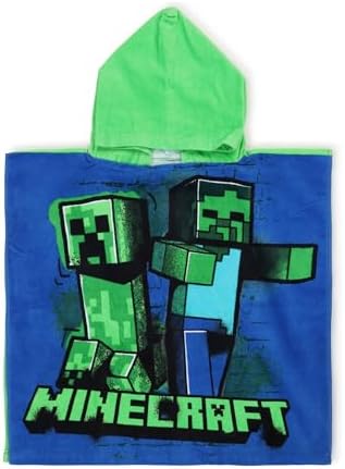 Minecraft Kids Hooded Poncho Towel Creeper Graffiti Design 56x56cm Swim Beach Bath Robe