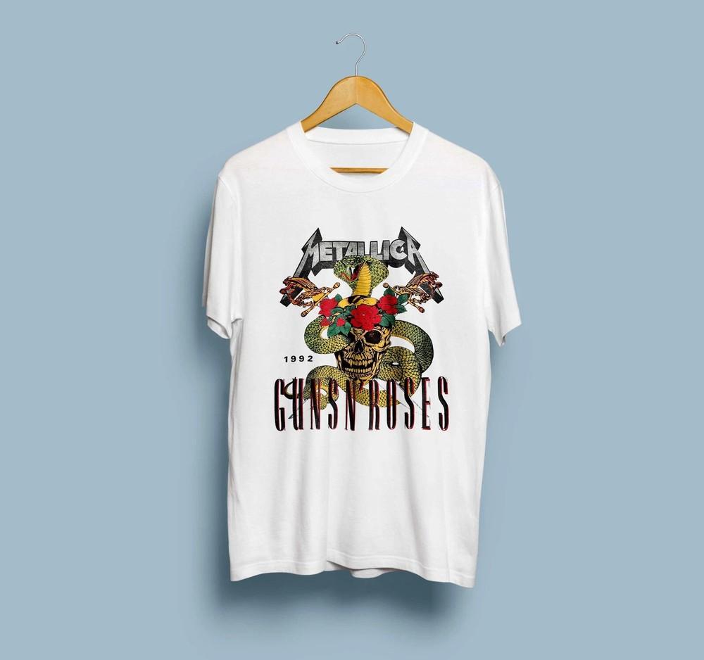Metallica Guns n Roses Rock US Tour 1992 T-Shirt Heavy Trash Metal Hard Rock 90s Unisex T-Shirt XL
