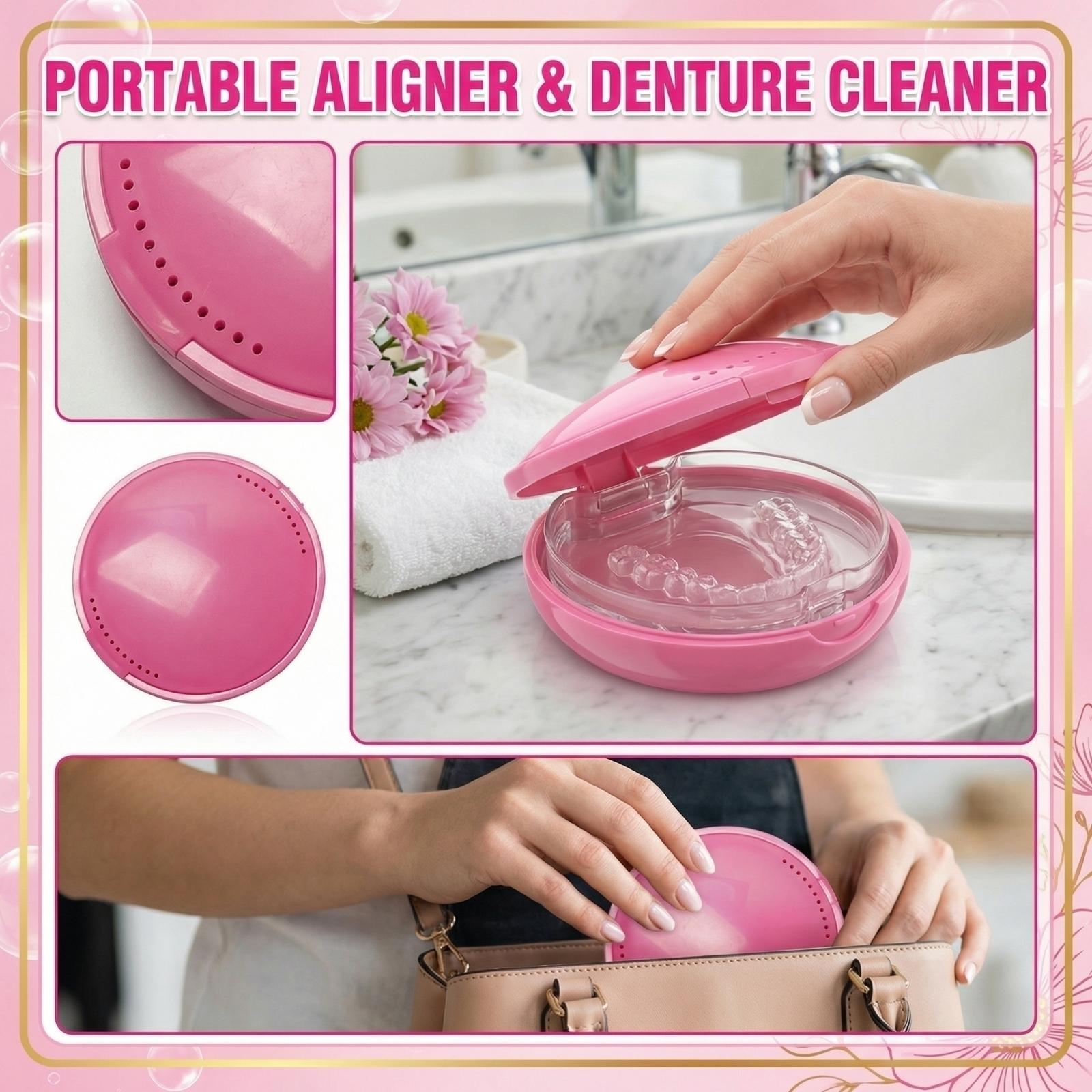 

Portable Braces Cleaning Box Denture Cleaner Portable Teeth Box One Size рожевий