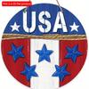 2D Flat 20cm1pc USA Sign flag&Stars Theme Round Wooden Party Pendant, Celebrate Independence Day Theme Terrific National Flag Color Gift To Friends