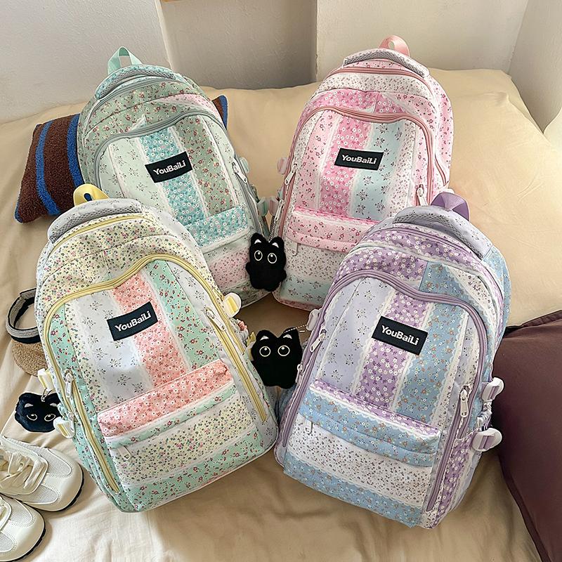 Large Capacity Student Schoolbag Girls Floral Print Backpack
