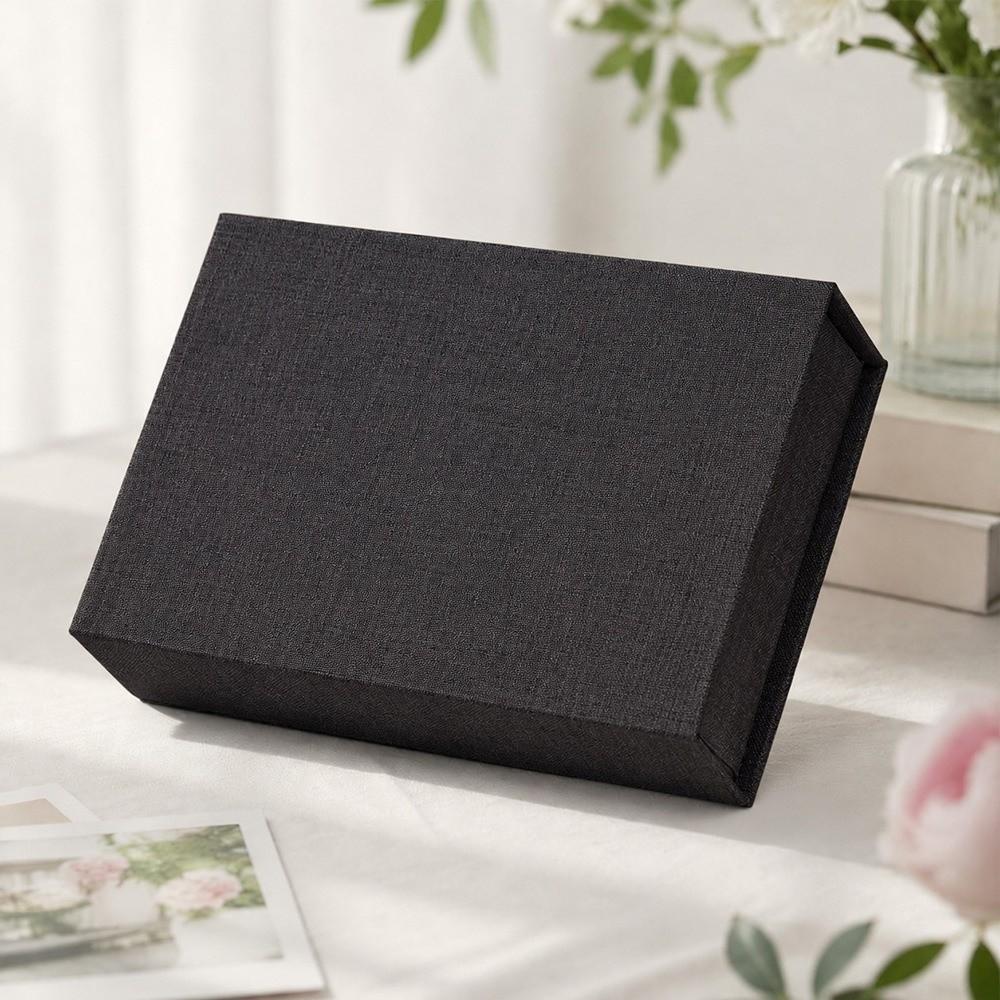 Magnetic Close Photo Storage Box Linen Fabric Gift Container Card Organizer For Office Desk