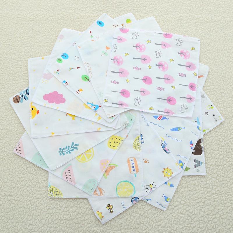 4 Layer Pure Cotton Gauze Square Towel Printed Baby Handkerchief Soft Absorbent Infant Bib Washcloth For Kids
