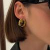 IngeSight.Z Classic Retro 18K Gold Plated Stainless Steel Stud Earrings Women Fashion Natural Stone Square Geometric Ear Jewelry