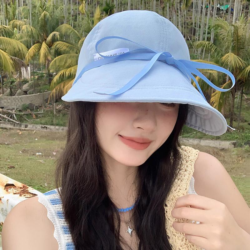 Sweet Bow Bucket Hat Women's Summer Thin Quick-drying Face Hat Travel Anti-ultraviolet Sunshade Sunscreen Hat