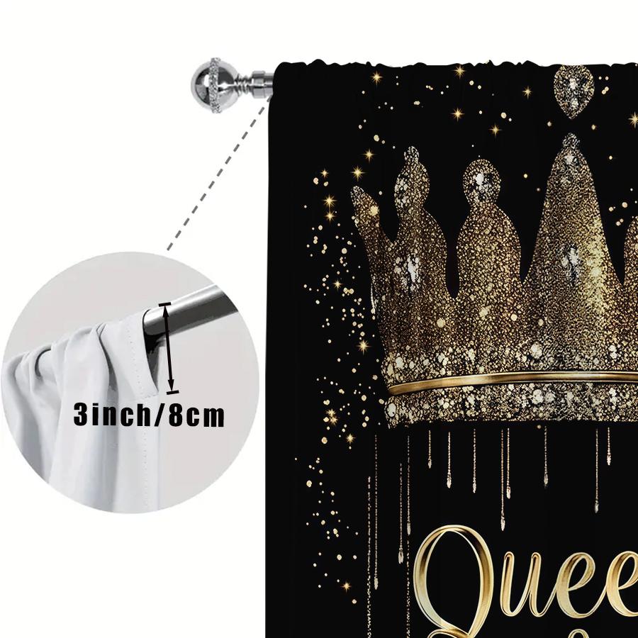 2pcs Golden Crown Printed Curtains Room Darkening Polyester Curtain Home Decor Rod Pocket Window Drapes
