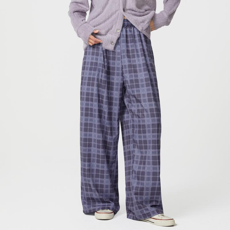 

Унисекс Женские Мужские Эластичная Талия Клетчатый Принт Длинные Свободные Широкие Брюки 4XL синий