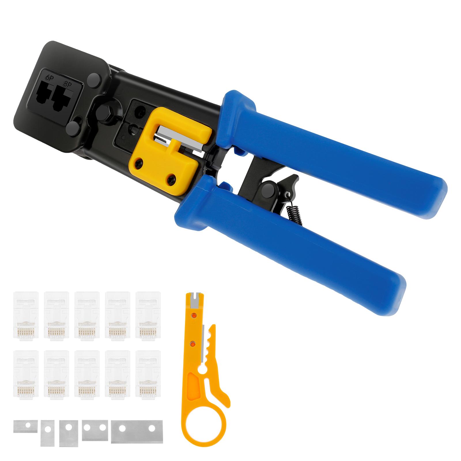 

RJ45 Crimp Tool Professional Ethernet Crimper Sturdy Carbon Steel Ethernet Crimping Tool Kit Reusable Multipurpose Crimping Tool синий