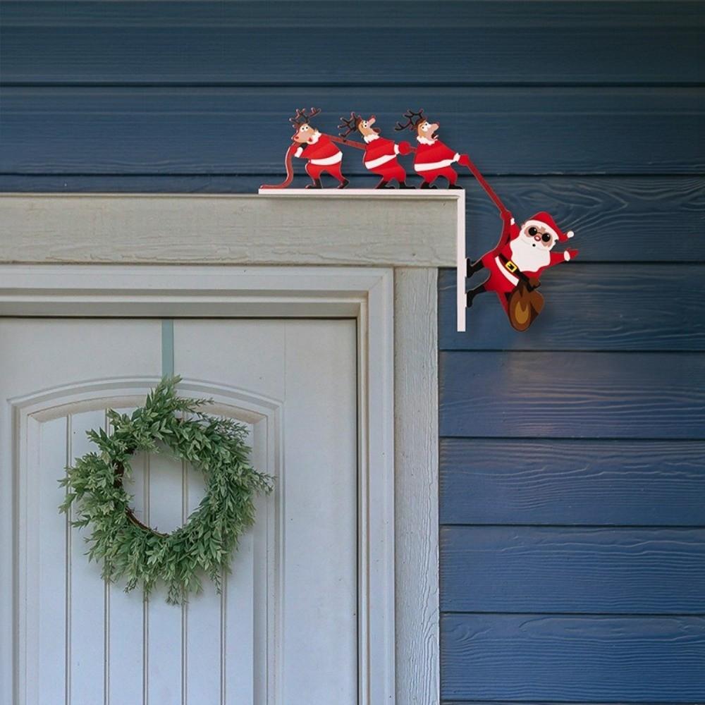 Santa Claus Door Frame Decoration Easy To Install Versatile Santa Claus Elk Sign Paper Decorative Uses Christmas Decorative Sign