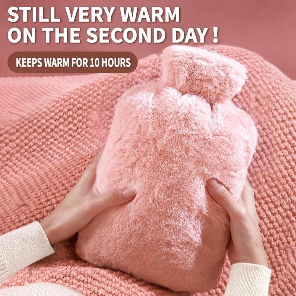 1000ml/2000ml Hot Water Bag With Faux Rabbit Fur Cover Warm Compress Heater  Home Office