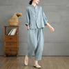 Abito in lino in stile cinese da donna, estivo, alla moda, con camicia larga + pantaloni harem, due pezzi