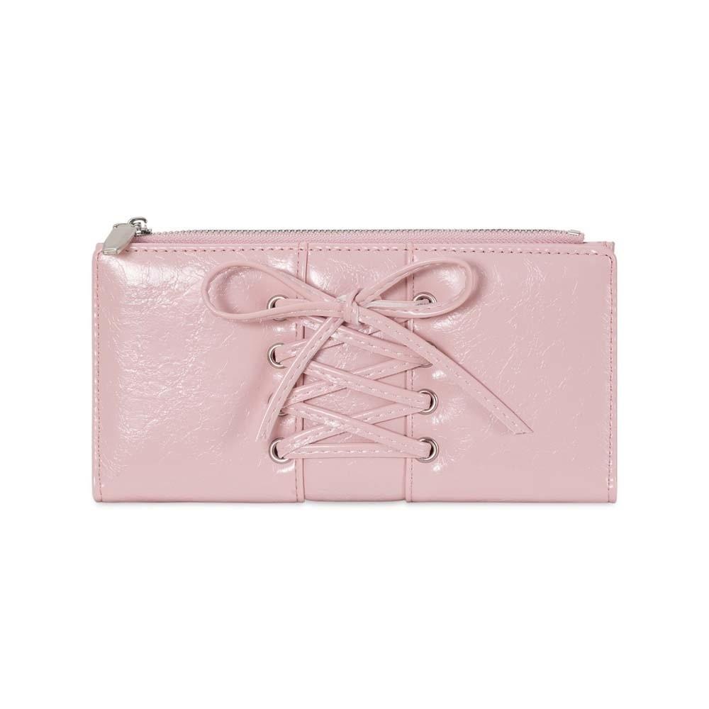 

Card Pouch Portable Strap Bow Wallet PVC Multiple Card Balletcore Card Bag Solid Color Fashion Long Leather Purse Dating
