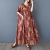 DIMANAF 2025 Summer Women Plus Size Vintage Long Dress Short Sleeve Casual Basic Floral Printing Loose Dress