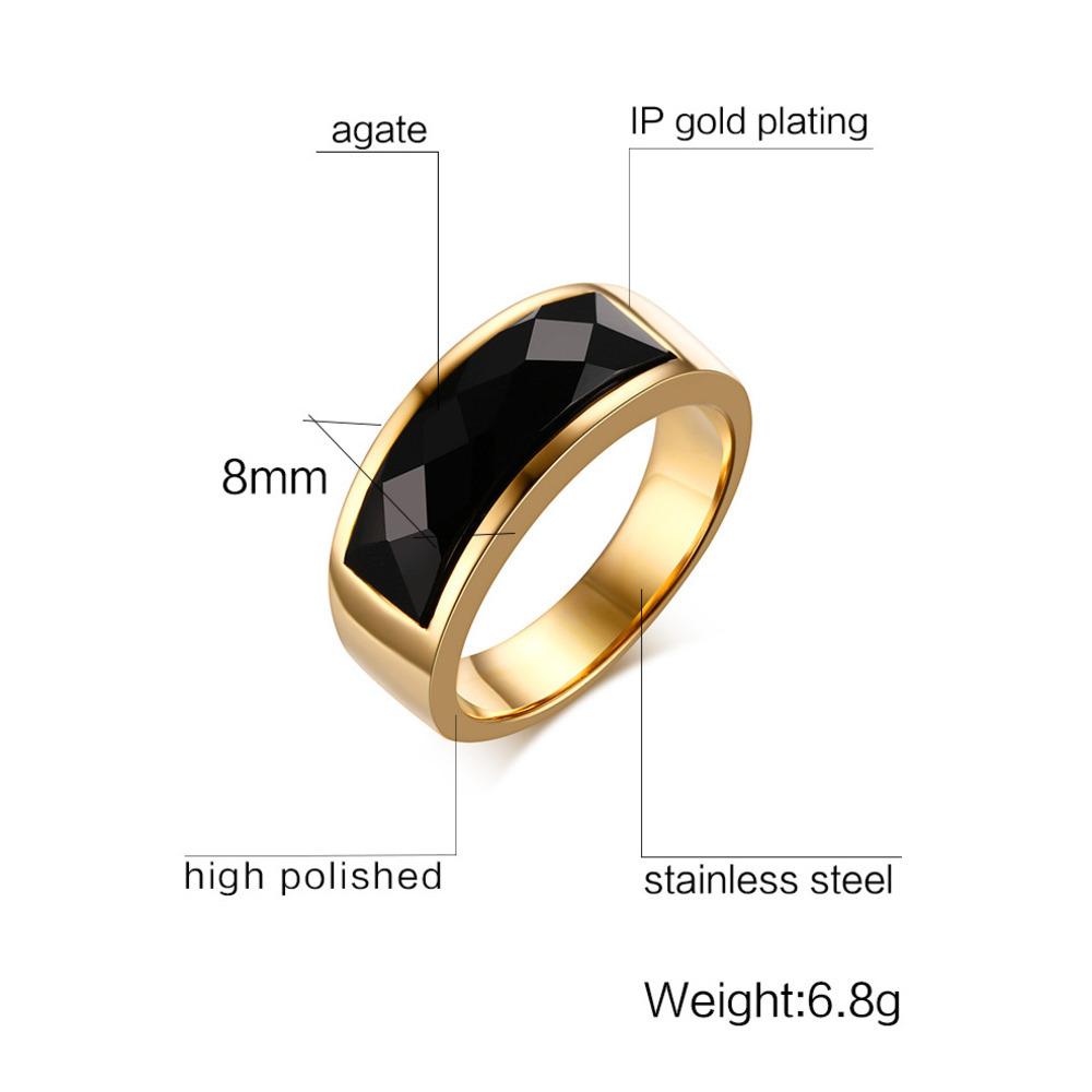 Punkowe pierścienie pozłacane dla mężczyzn, czarny geometryczny kwadratowy sygnet z kamieniem, męski gruby pierścień na kciuk