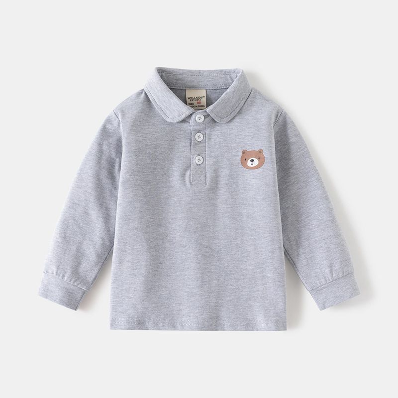 Children's Clothing Boys' Lapel Underwear Blouse Babies' Long Sleeve T-shirt Spring and Autumn Baby Boys' Polo Shirt Print Bear Tops