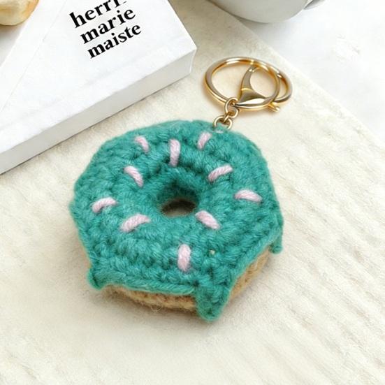 Pletený přívěsek na klíče Donut Ručně háčkovaný tvar donutu Přívěsek na tašku Roztomilý přívěsek na klíče