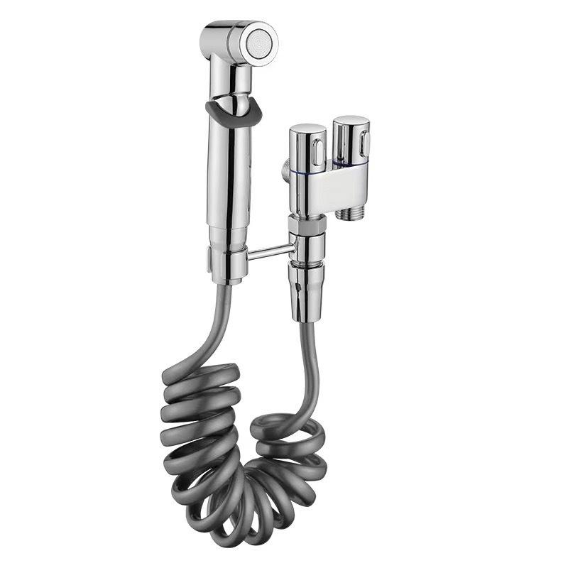 HLK New High Quality Brass Wall-Mounted One in Two Out Shattaf Bidet Sprayer for Toilet and Kitchen High Pressure Hand Bidet (as the picture,Brass)