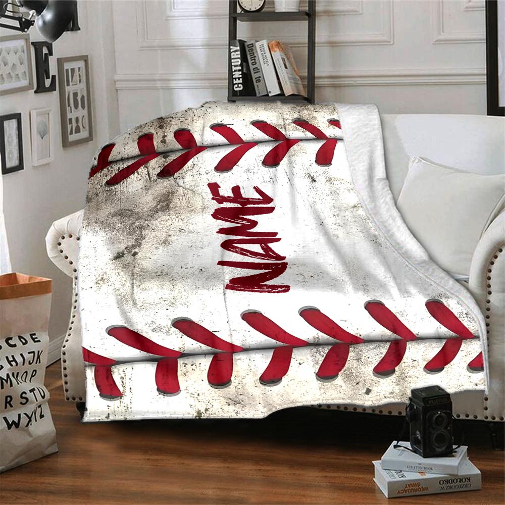 Custom Name Baseball Theme Printed Blanket - Perfect for Couch, Bed, Travel & Outdoor Use | Machine Washable, Cozy & Durable.