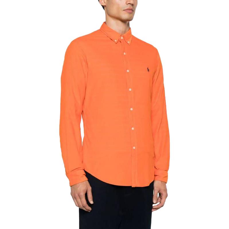 Polo Ralph Lauren Solid Point Collar Single-Breasted Slim Fit Long Sleeve Shirt Men Shirts Orange 710818761-019