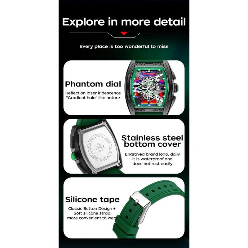 New Business Cool Wine Barrel Shaped Hollowed Dial Men's Wristwatch Silicone Strap Waterproof Luminous Quartz Male Watch