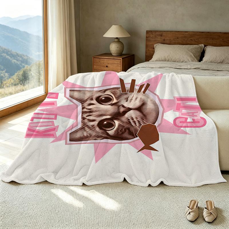 Cat Theme Flannel Blanket Lightweight, Soft & Warm Plush Throw, Ideal for Home, Window Seat Decor, Christmas & Halloween