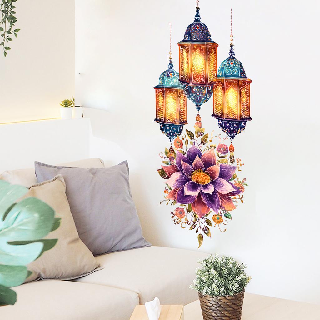 Lotus Mandala with Vintage Stars and Moon Wall Sticker Self-Adhesive Removable for Bedroom Living Room Entryway Home Decor