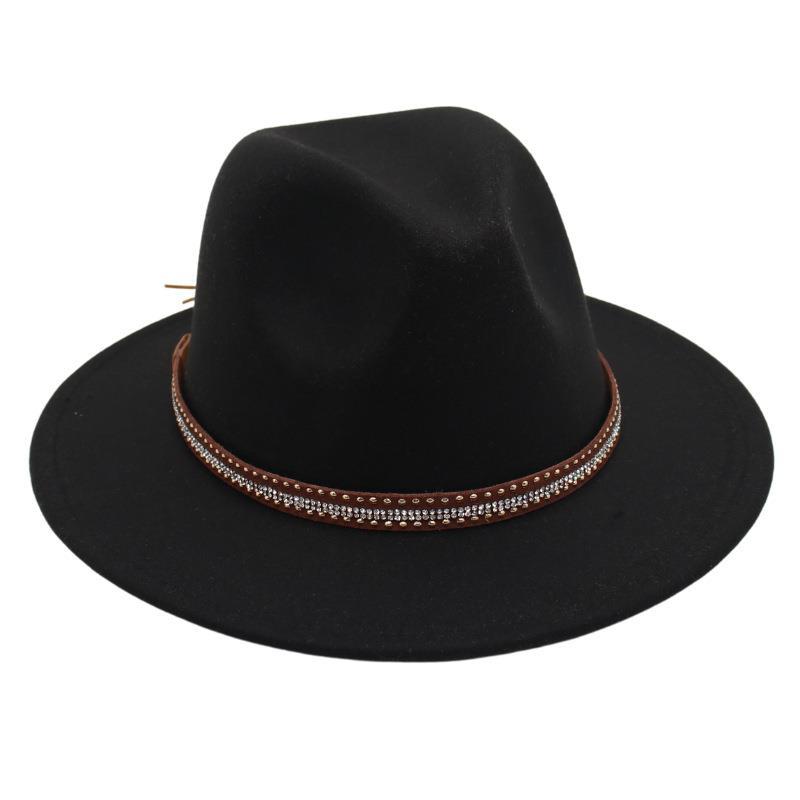 Tibetan Style Top Hat Temperament Jazz Hat British Elegant Felt Hat Big Brim Rivet Woolen Hat Men And Women