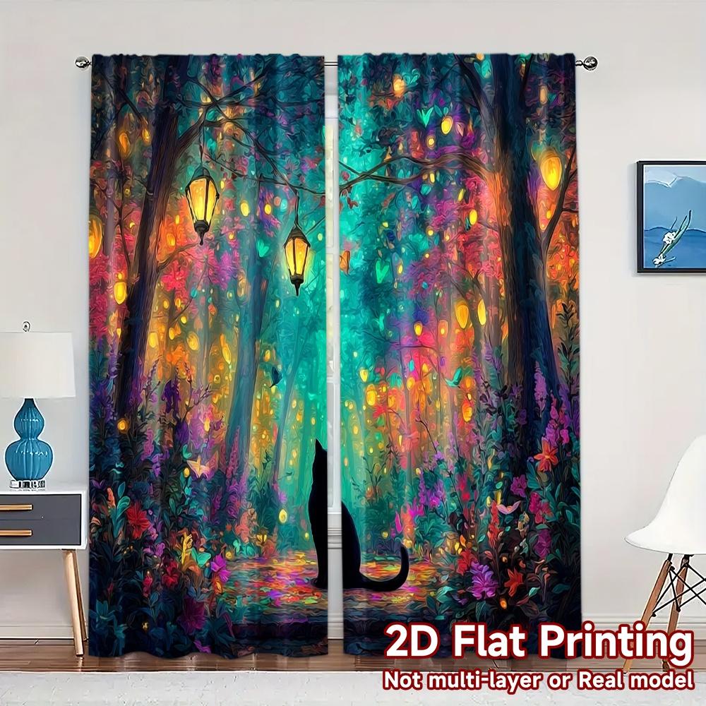 

2pcs 2D FLAT PRINTING Curtains (Without Rod) Enchanted Pathway Print Modern Curtains Polyester Curtains Festive Suitable for 100*130 Grommet Top 1pcs