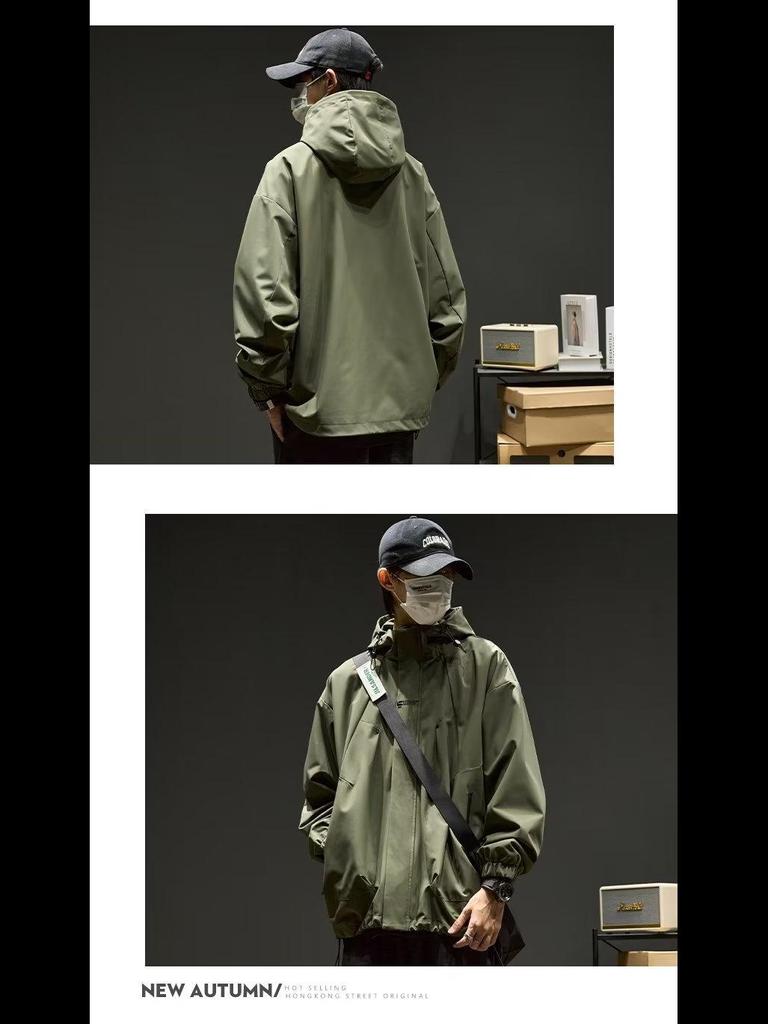 Herren Lockerer Kapuzen-Bergsteigerjacke: Japanische Mode, Amerikanisch Lässig, Frühling/Herbst