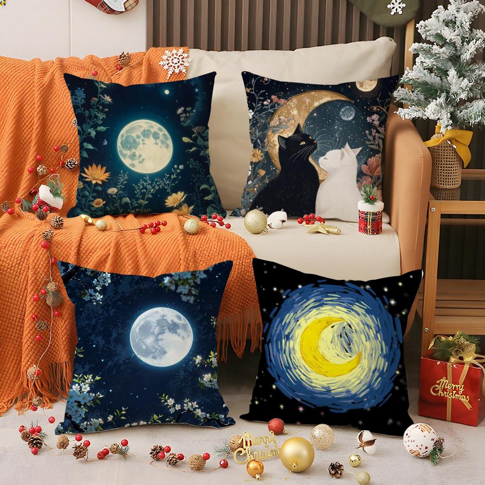 Magic Psychedelic Moon Pillow Case Silky Elegant Comfort Sofa Bed Invisible Zipper