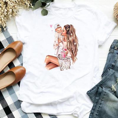 Women's Fashion Tshirt Print Tee Top Happy Time Cartoon Mom Mama Mother 90s Summer Short Sleeve Woman Female Basic T Clothing Graphic T-shirts