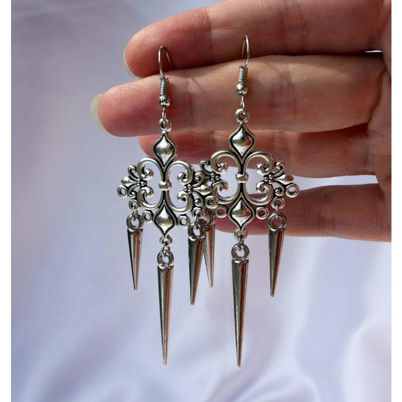 Gothic Spiked Floral Earrings Long Drop Dangle Earrings For Women Punk Statement Jewelry