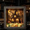 Tabletop Home Accent DIY Lighted Halloween Ghost Shadow Box Kit, Wooden Frame LED Warm Light, Gothic Crystal Glass Display Case Memory with