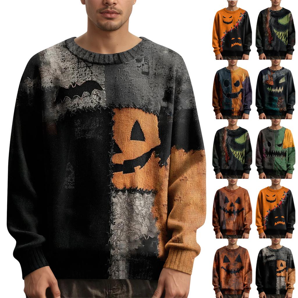 Herre Langermet Pullover Genser Casual Halloween Trykk Strikket Oversized Genser
